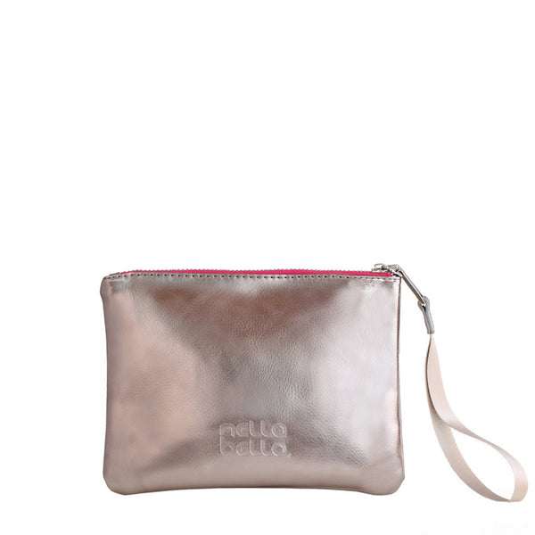 Nella Bella Metallic Cosmetic Bag + Wristlet Clutch